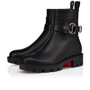 Authentic Christian Louboutin Dianouchette Lug Black Leather Boots – EU 38